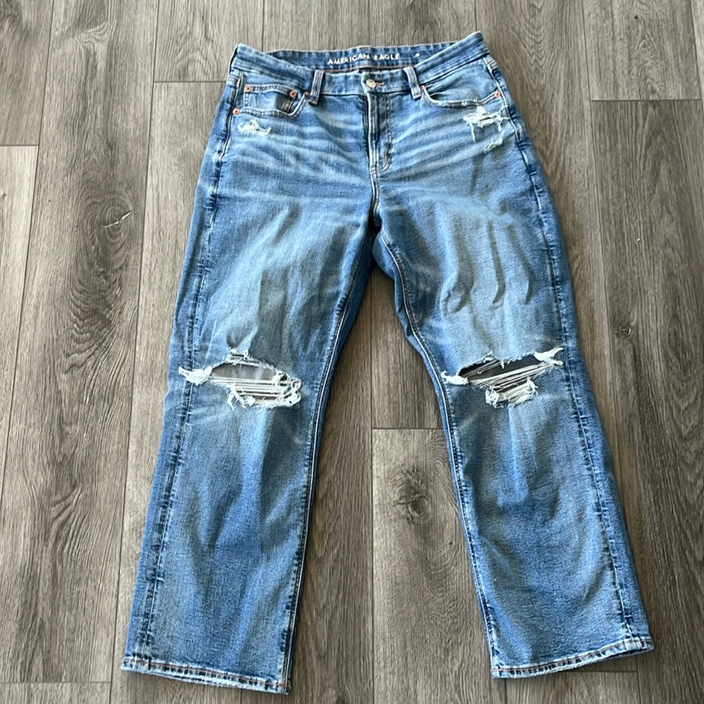 Distressed straight leg jeans